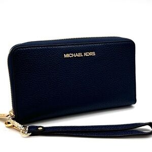 Michael Kors JST LG Flat MF Phone Case Wallet Navy Blue (NWT)